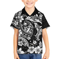 Guam Dolphins Tribal Tattoo Family Matching Tank Maxi Dress and Hawaiian Shirt Polynesian Art and Tropical Flower Grayscale LT03 Son's Shirt Black - Polynesian Pride
