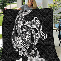 Guam Dolphins Tribal Tattoo Quilt Polynesian Art and Tropical Flower Grayscale