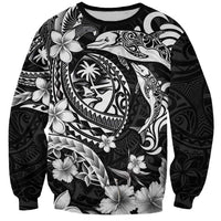 Guam Dolphins Tribal Tattoo Sweatshirt Polynesian Art and Tropical Flower Grayscale