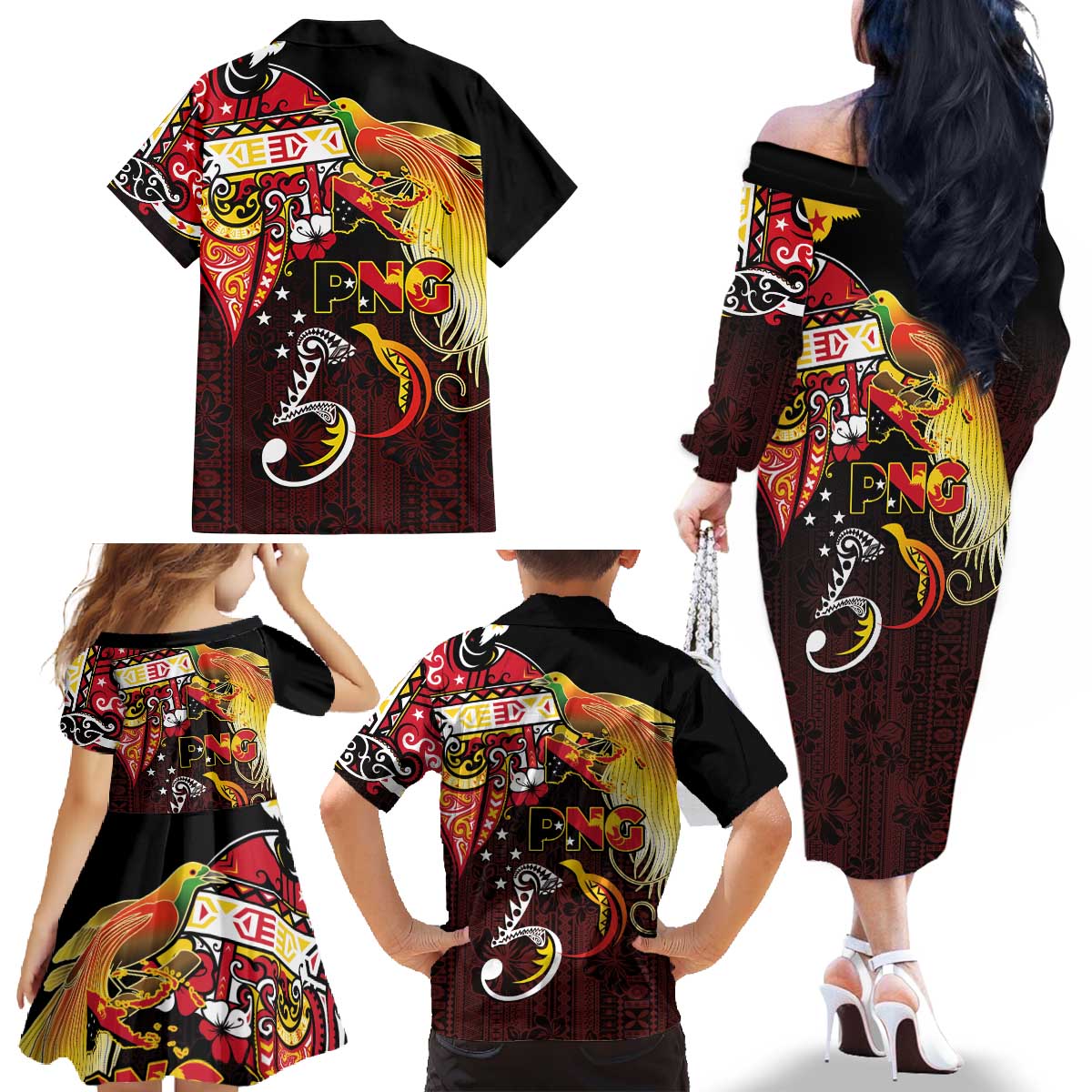 Papua New Guinea 2025 Family Matching Off The Shoulder Long Sleeve Dress and Hawaiian Shirt 50th Independence Day Anniversary LT03 - Polynesian Pride