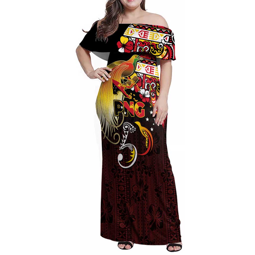 Papua New Guinea 2025 Family Matching Off Shoulder Maxi Dress and Hawaiian Shirt 50th Independence Day Anniversary LT03 Mom's Dress Red - Polynesian Pride