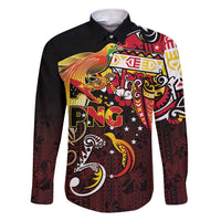 Papua New Guinea 2025 Family Matching Short Sleeve Bodycon Dress and Hawaiian Shirt 50th Independence Day Anniversary LT03 Dad's Shirt - Long Sleeve Red - Polynesian Pride