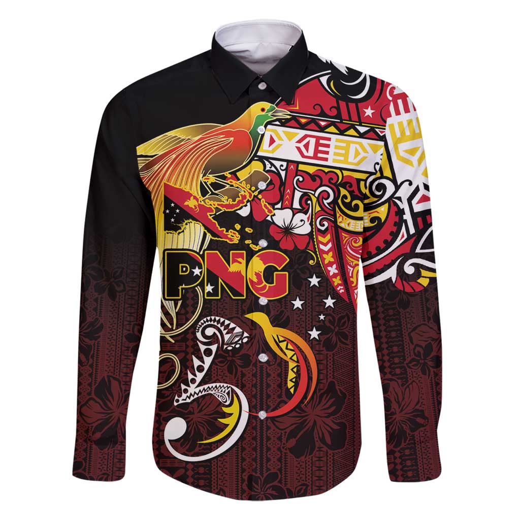 Papua New Guinea 2025 Family Matching Summer Maxi Dress and Hawaiian Shirt 50th Independence Day Anniversary LT03 Dad's Shirt - Long Sleeve Red - Polynesian Pride