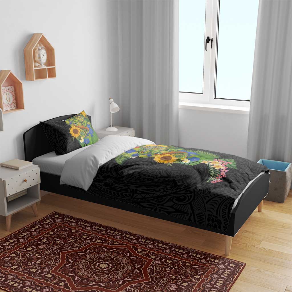 Hawaiian Tropical Plants and Chameleon Bedding Set Polynesian Art Colorful - Polynesian Pride