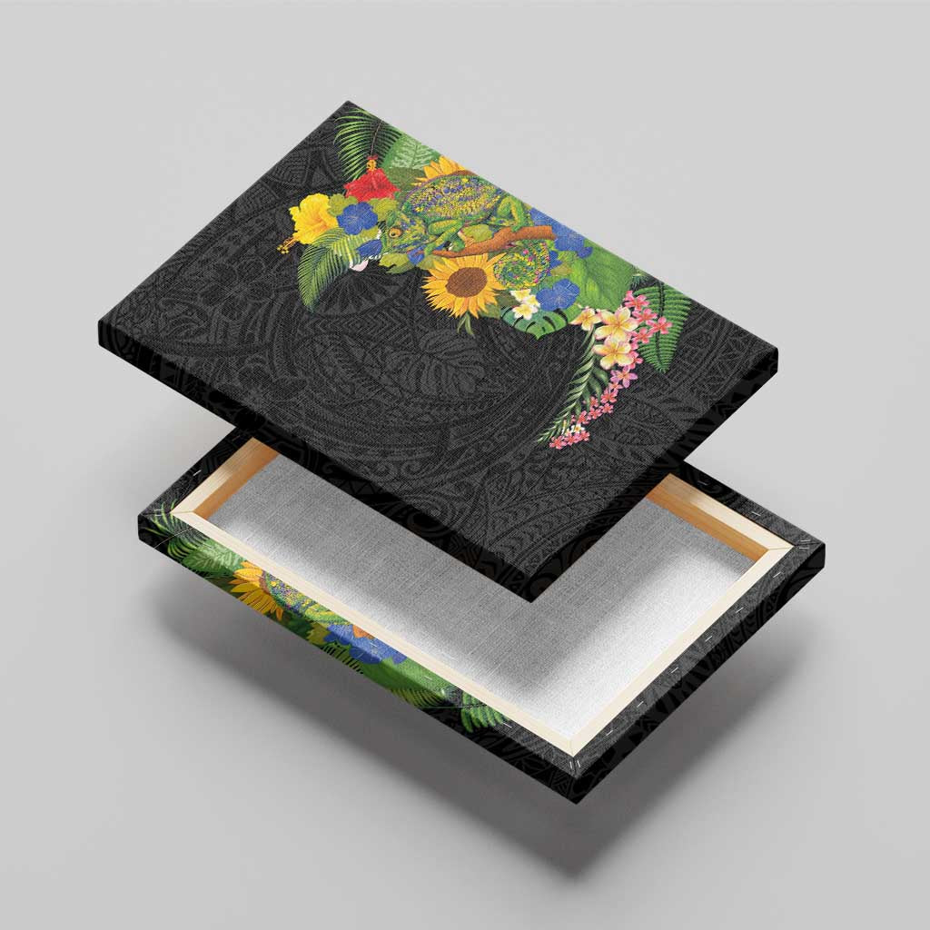 Hawaiian Tropical Plants and Chameleon Canvas Wall Art Polynesian Art Colorful - Polynesian Pride