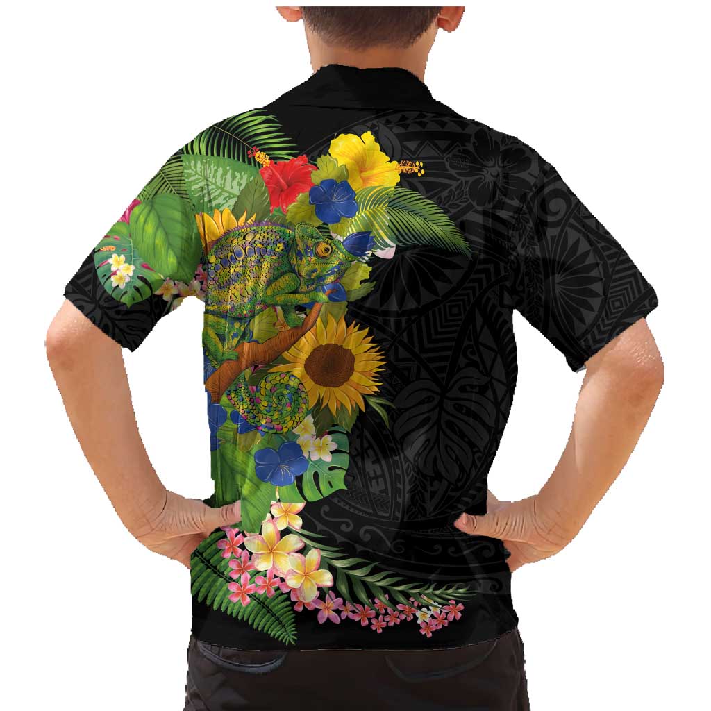 Hawaiian Tropical Plants and Chameleon Family Matching Mermaid Dress and Hawaiian Shirt Polynesian Art Colorful LT03 - Polynesian Pride