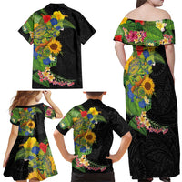 Hawaiian Tropical Plants and Chameleon Family Matching Off Shoulder Maxi Dress and Hawaiian Shirt Polynesian Art Colorful LT03 - Polynesian Pride