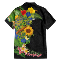 Hawaiian Tropical Plants and Chameleon Family Matching Off Shoulder Maxi Dress and Hawaiian Shirt Polynesian Art Colorful LT03 - Polynesian Pride