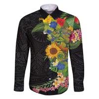 Hawaiian Tropical Plants and Chameleon Family Matching Summer Maxi Dress and Hawaiian Shirt Polynesian Art Colorful LT03 Dad's Shirt - Long Sleeve Black - Polynesian Pride