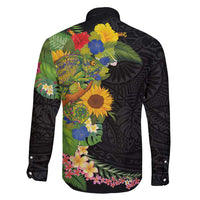 Hawaiian Tropical Plants and Chameleon Family Matching Summer Maxi Dress and Hawaiian Shirt Polynesian Art Colorful LT03 - Polynesian Pride