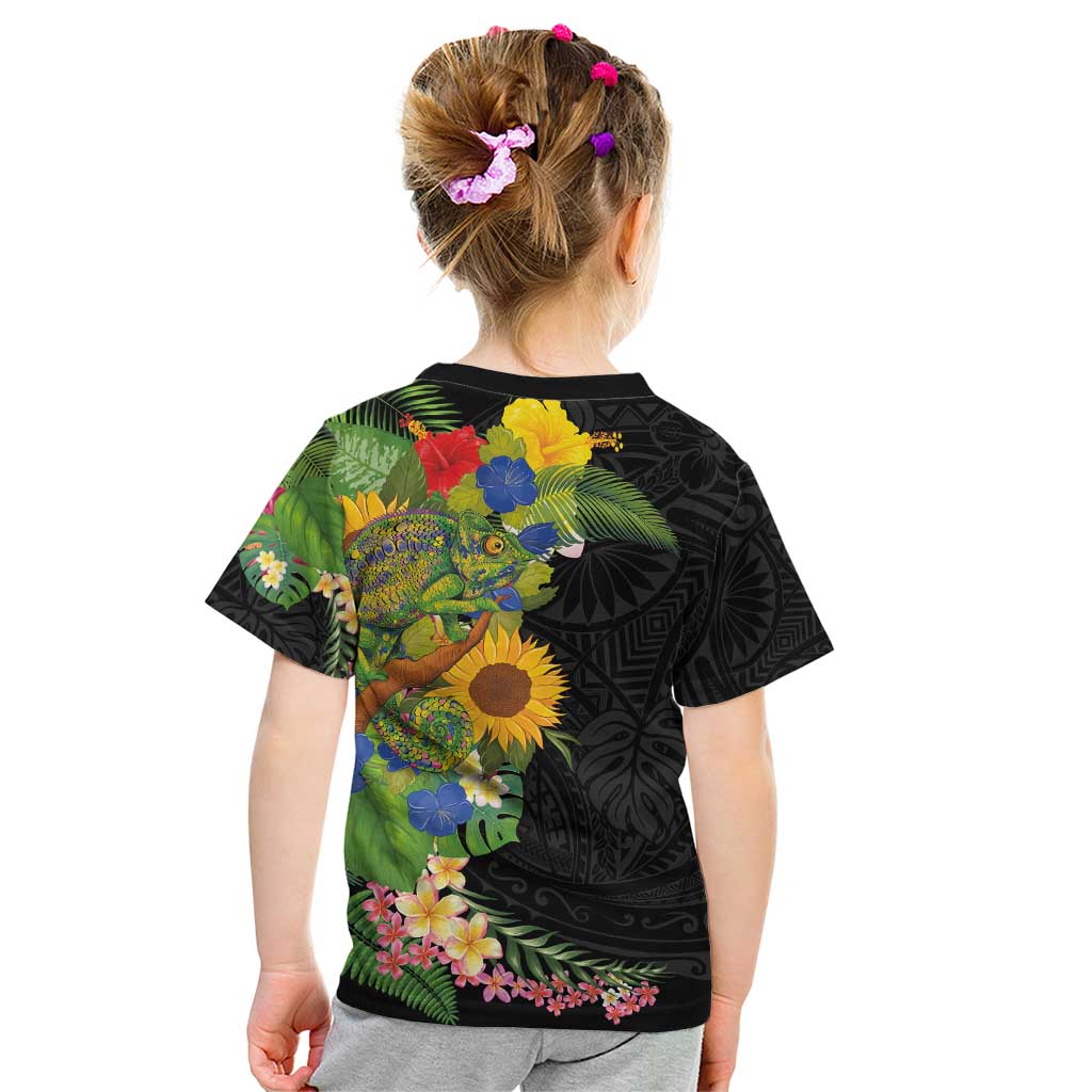 Hawaiian Tropical Plants and Chameleon Kid T Shirt Polynesian Art Colorful LT03 - Polynesian Pride