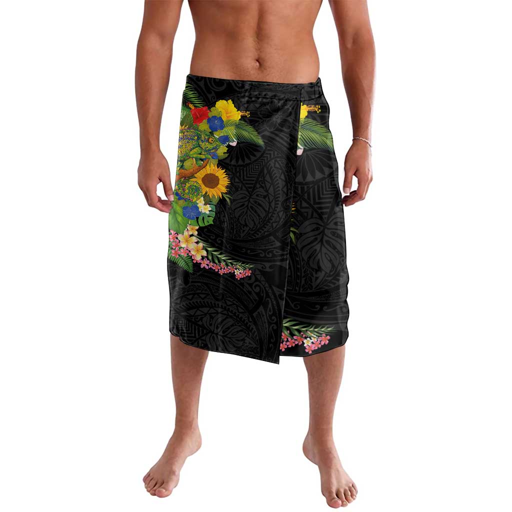 Hawaiian Tropical Plants and Chameleon Lavalava Polynesian Art Colorful - Polynesian Pride