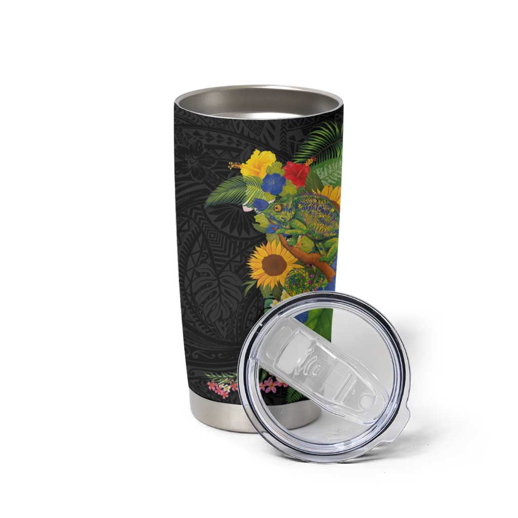 Hawaiian Tropical Plants and Chameleon Tumbler Cup Polynesian Art Colorful - Polynesian Pride
