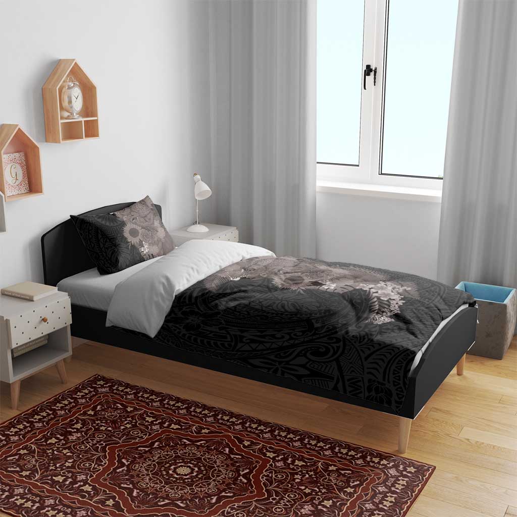 Hawaiian Tropical Plants and Chameleon Bedding Set Polynesian Art Grayscale - Polynesian Pride
