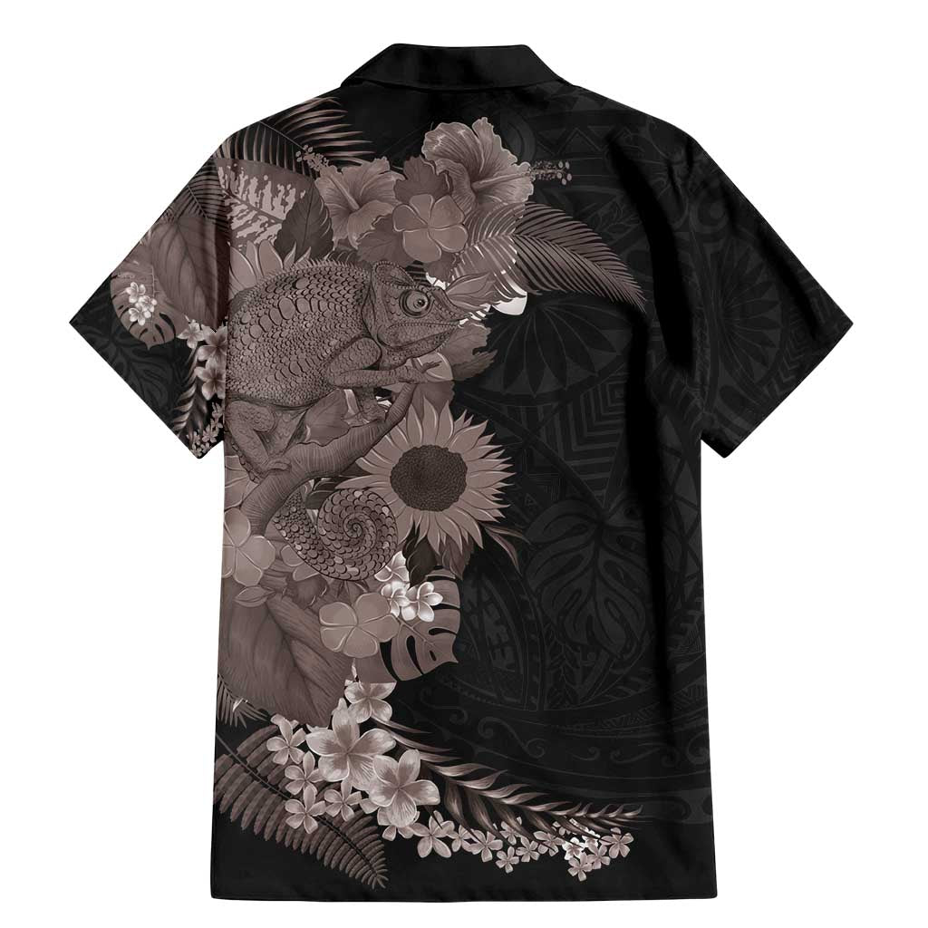 Hawaiian Tropical Plants and Chameleon Family Matching Mermaid Dress and Hawaiian Shirt Polynesian Art Grayscale LT03 - Polynesian Pride