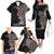 Hawaiian Tropical Plants and Chameleon Family Matching Off The Shoulder Long Sleeve Dress and Hawaiian Shirt Polynesian Art Grayscale - Polynesian Pride