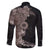 Hawaiian Tropical Plants and Chameleon Family Matching Off The Shoulder Long Sleeve Dress and Hawaiian Shirt Polynesian Art Grayscale - Polynesian Pride