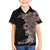 Hawaiian Tropical Plants and Chameleon Family Matching Off The Shoulder Long Sleeve Dress and Hawaiian Shirt Polynesian Art Grayscale - Polynesian Pride