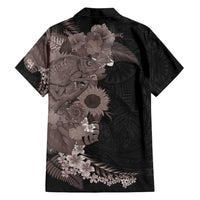 Hawaiian Tropical Plants and Chameleon Family Matching Off Shoulder Maxi Dress and Hawaiian Shirt Polynesian Art Grayscale LT03 - Polynesian Pride