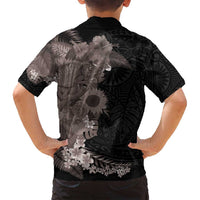 Hawaiian Tropical Plants and Chameleon Family Matching Puletasi and Hawaiian Shirt Polynesian Art Grayscale - Polynesian Pride