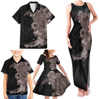 Hawaiian Tropical Plants and Chameleon Family Matching Tank Maxi Dress and Hawaiian Shirt Polynesian Art Grayscale LT03 - Polynesian Pride