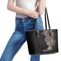 Hawaiian Tropical Plants and Chameleon Leather Tote Bag Polynesian Art Grayscale - Polynesian Pride
