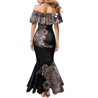 Hawaiian Tropical Plants and Chameleon Mermaid Dress Polynesian Art Grayscale - Polynesian Pride