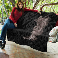 Hawaiian Tropical Plants and Chameleon Quilt Polynesian Art Grayscale - Polynesian Pride