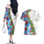 Hawaiian Tropical Flowers and Leaves Couples Matching Off The Shoulder Long Sleeve Dress and Hawaiian Shirt on Leopard Pattern Half Style White-Blue Version - Polynesian Pride