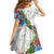 Hawaiian Tropical Flowers and Leaves Family Matching Off The Shoulder Long Sleeve Dress and Hawaiian Shirt on Leopard Pattern Half Style White-Blue Version - Polynesian Pride
