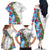 Hawaiian Tropical Flowers and Leaves Family Matching Off The Shoulder Long Sleeve Dress and Hawaiian Shirt on Leopard Pattern Half Style White-Blue Version - Polynesian Pride