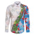 Hawaiian Tropical Flowers and Leaves Family Matching Off The Shoulder Long Sleeve Dress and Hawaiian Shirt on Leopard Pattern Half Style White-Blue Version - Polynesian Pride
