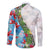 Hawaiian Tropical Flowers and Leaves Family Matching Off The Shoulder Long Sleeve Dress and Hawaiian Shirt on Leopard Pattern Half Style White-Blue Version - Polynesian Pride