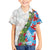 Hawaiian Tropical Flowers and Leaves Family Matching Off The Shoulder Long Sleeve Dress and Hawaiian Shirt on Leopard Pattern Half Style White-Blue Version - Polynesian Pride