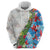 Hawaiian Tropical Flowers and Leaves Hoodie on Leopard Pattern Half Style White-Blue Version - Polynesian Pride
