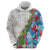 Hawaiian Tropical Flowers and Leaves Hoodie on Leopard Pattern Half Style White-Blue Version - Polynesian Pride