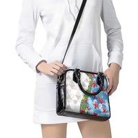 Hawaiian Tropical Flowers and Leaves Shoulder Handbag on Leopard Pattern Half Style White-Blue Version - Polynesian Pride