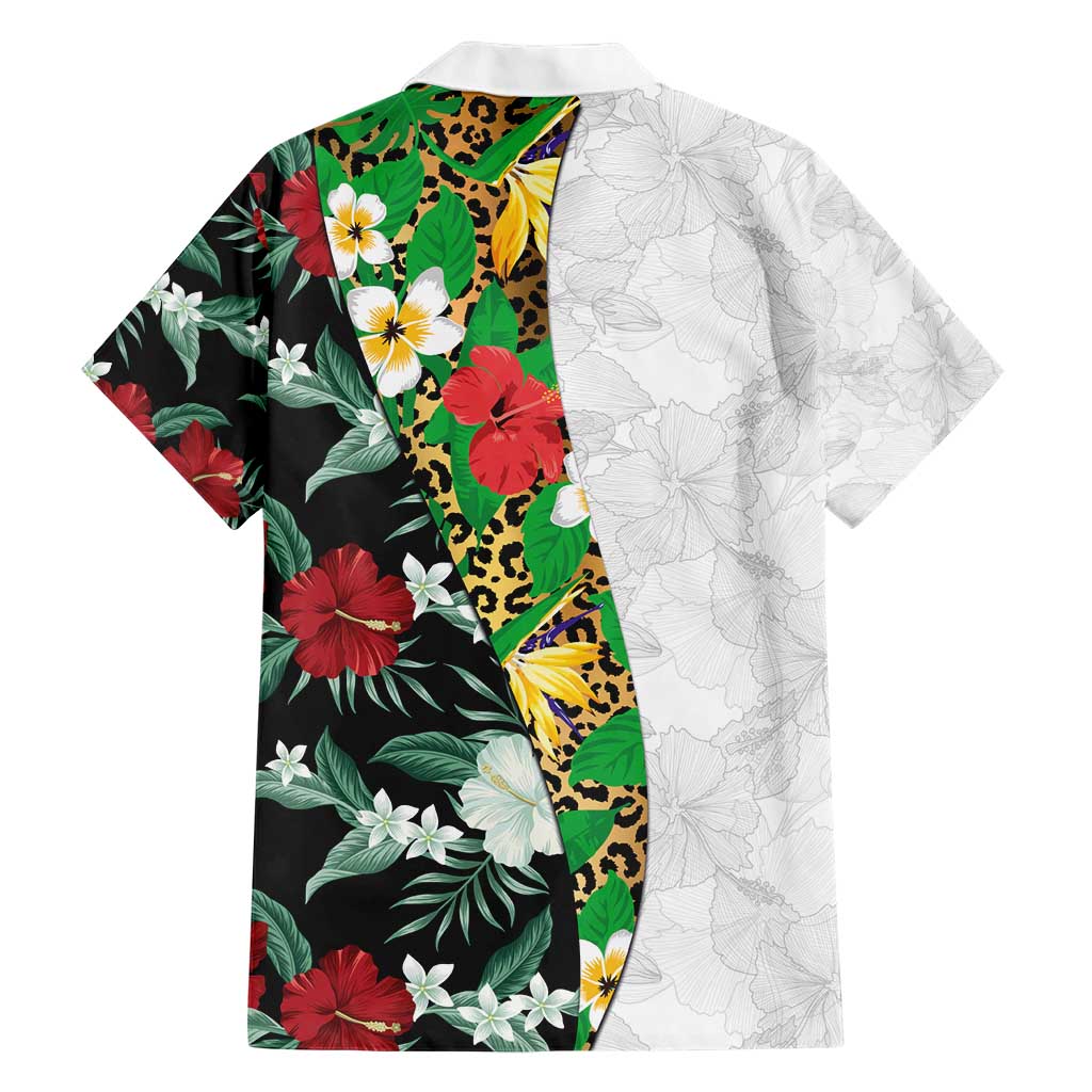 Hawaiian Tropical Flowers and Leaves Hawaiian Shirt on Leopard Pattern Half Style White-Black Version - Polynesian Pride