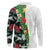 Hawaiian Tropical Flowers and Leaves Long Sleeve Polo Shirt on Leopard Pattern Half Style White-Black Version - Polynesian Pride