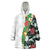 Hawaiian Tropical Flowers and Leaves Wearable Blanket Hoodie on Leopard Pattern Half Style White-Black Version - Polynesian Pride