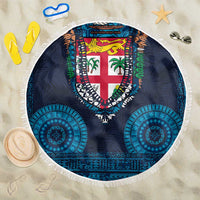 Fiji Coat of Arms Traditional Dashiki Beach Blanket Tapa Art and Palm Leaves Pattern Dark Navy Color LT03 One Size 150cm Navy - Polynesian Pride