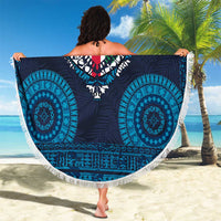 Fiji Coat of Arms Traditional Dashiki Beach Blanket Tapa Art and Palm Leaves Pattern Dark Navy Color LT03 - Polynesian Pride