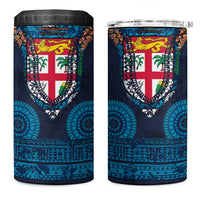 Fiji Coat of Arms Traditional Dashiki 4 in 1 Can Cooler Tumbler Tapa Art and Palm Leaves Pattern Dark Navy Color LT03 One Size: 16 oz Navy - Polynesian Pride