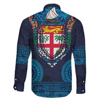 Fiji Coat of Arms Traditional Dashiki Family Matching Summer Maxi Dress and Hawaiian Shirt Tapa Art and Palm Leaves Pattern Dark Navy Color LT03 - Polynesian Pride