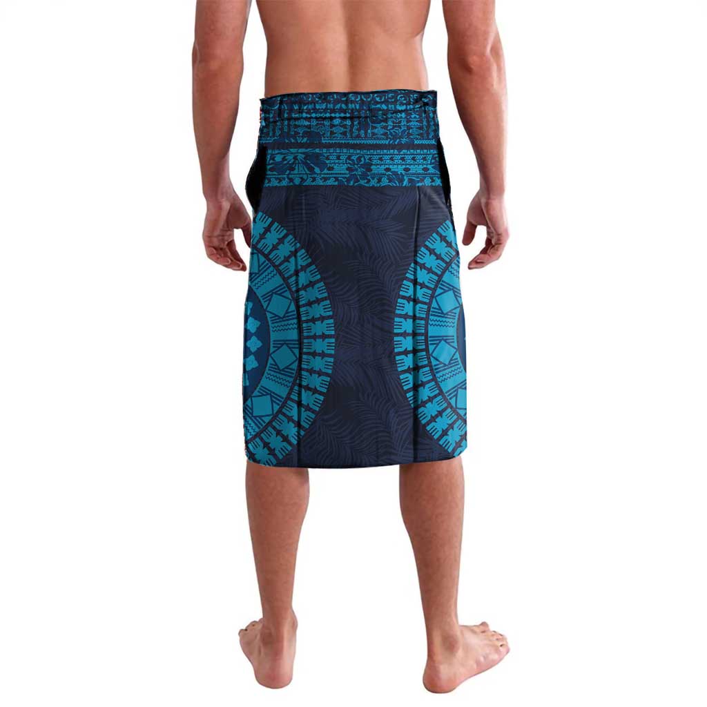Fiji Coat of Arms Traditional Dashiki Lavalava Tapa Art and Palm Leaves Pattern Dark Navy Color - Polynesian Pride