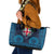 Fiji Coat of Arms Traditional Dashiki Leather Tote Bag Tapa Art and Palm Leaves Pattern Dark Navy Color - Polynesian Pride