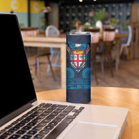 Fiji Coat of Arms Traditional Dashiki Skinny Tumbler Tapa Art and Palm Leaves Pattern Dark Navy Color LT03 - Polynesian Pride