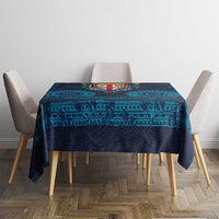 Fiji Coat of Arms Traditional Dashiki Tablecloth Tapa Art and Palm Leaves Pattern Dark Navy Color - Polynesian Pride