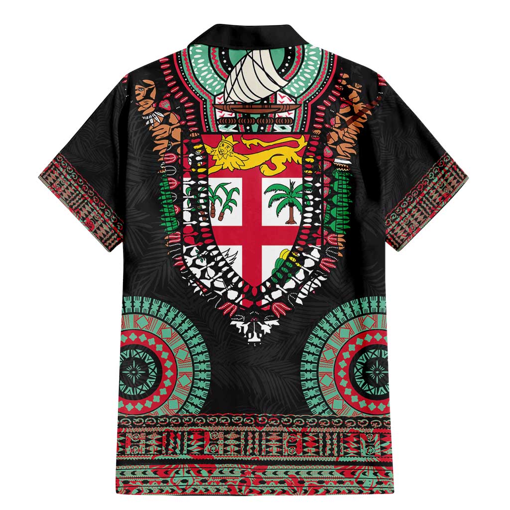 Fiji Coat of Arms Traditional Dashiki Family Matching Mermaid Dress and Hawaiian Shirt Tapa Art and Palm Leaves Pattern Black Color LT03 - Polynesian Pride