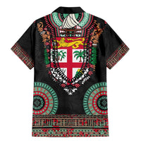 Fiji Coat of Arms Traditional Dashiki Family Matching Mermaid Dress and Hawaiian Shirt Tapa Art and Palm Leaves Pattern Black Color LT03 - Polynesian Pride